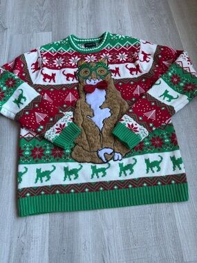 Blizzard Bay Ugly Christmas Sweater XL Cat Graphic Holiday Knit Pullover
